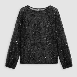 NWT MSK Black Evening Collection Embellished Long Sleeve Large Blouse/Shirt